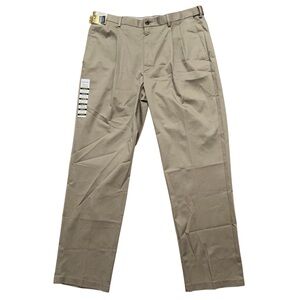 Haggar Dress Pants Mens 38x34 Pleated Iron Free Premium Khaki Beige NWT
